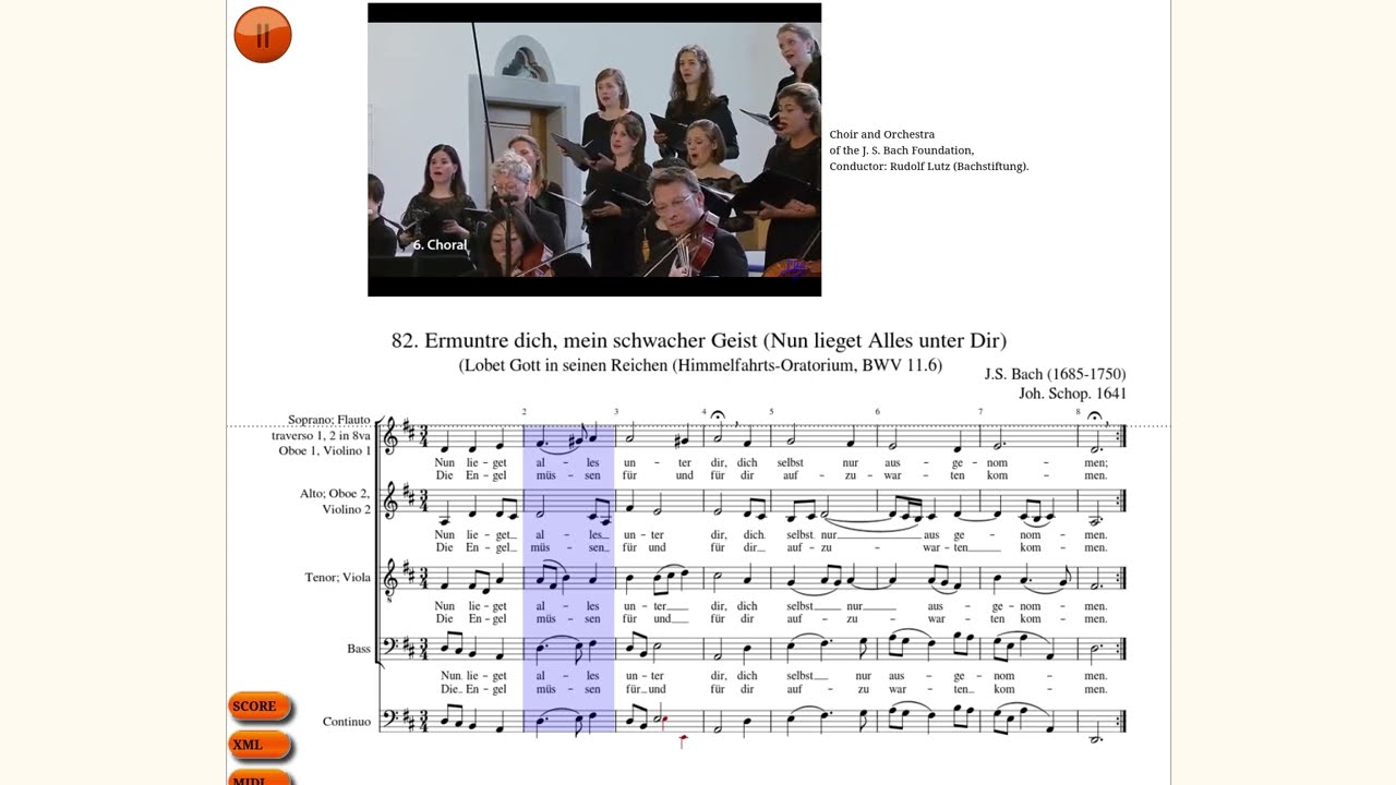 82. Ermuntre dich, mein schwacher Geist/Nun lieget alles unter dir. J. Schop/ J.S. Bach BWV 11.6.