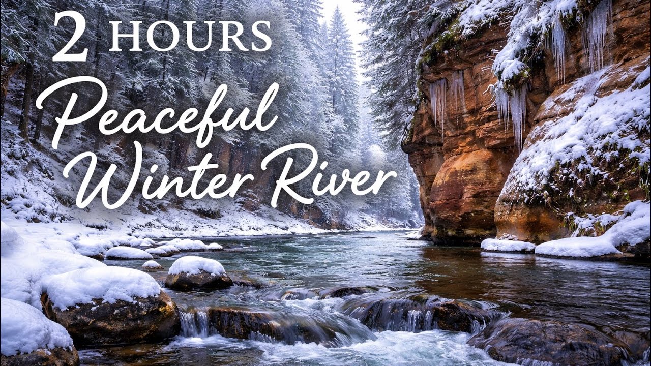 River sound by a Majestic Cliff in the Forest | 2 Hours of Nature Sounds for Deep Calm | Winter