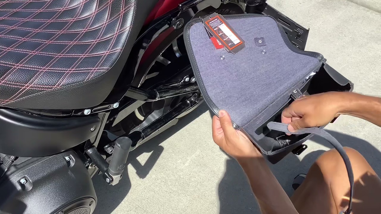 Leather side arm bag installation street bob