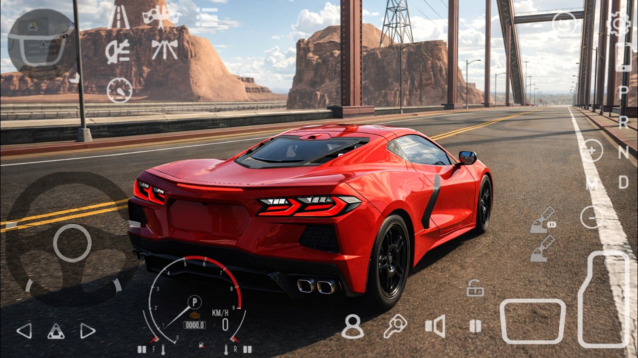 Red Corvette C8 Roaring Across the Desert Bridge 🔥