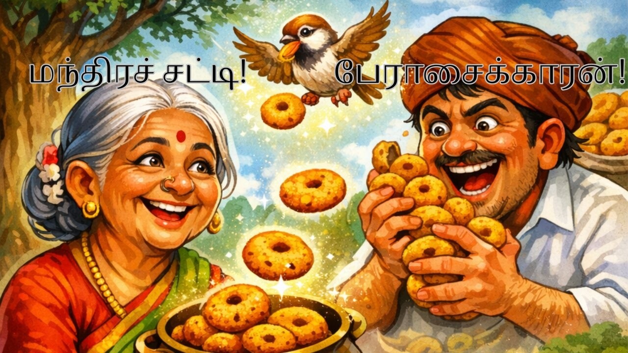 Tamil Story - வடை பாட்டியின் மந்திரச் சட்டியும்-காளிமுத்துவும் /Mini Magic Tamil /moral story-1