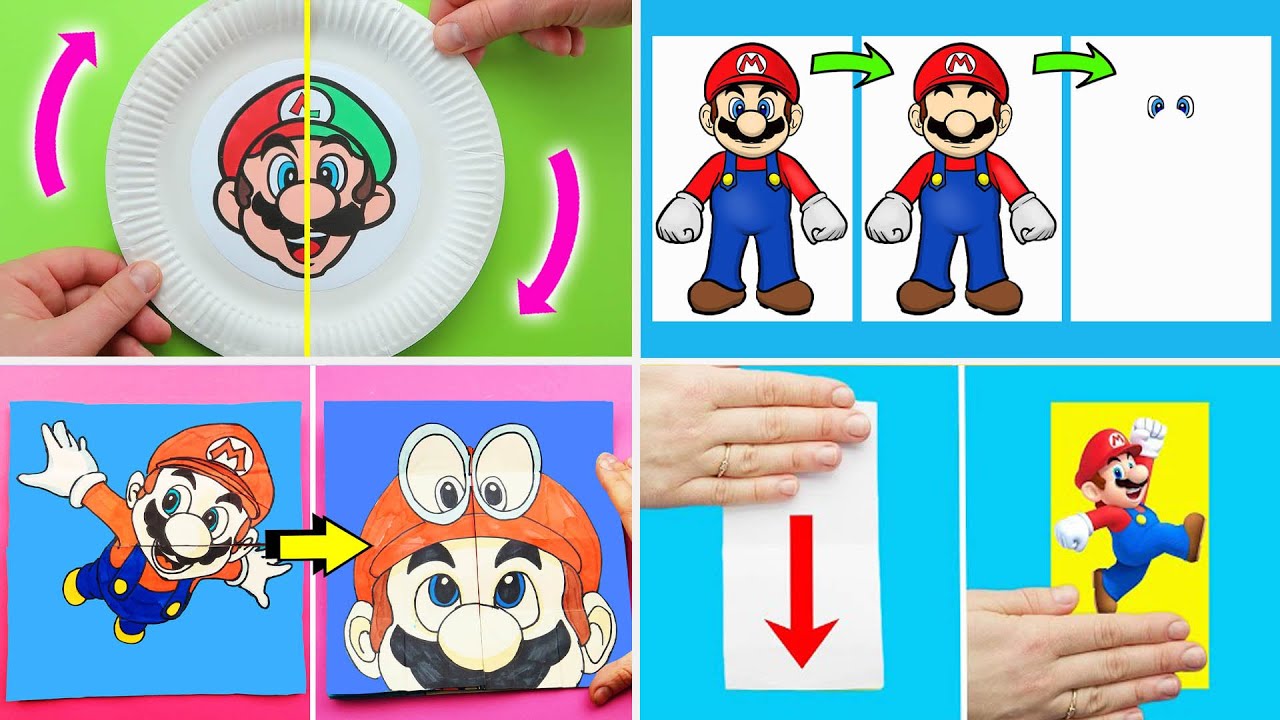 4 Best paper magic tricks with Super Mario. How to make PAPER CRAFT for FANS. Super Mario Magic card