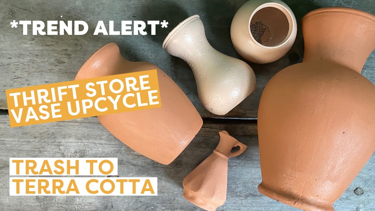 Thrift Store Vase Upcycle! From Trash to Terra Cotta | Faux Ceramic Vase DIY