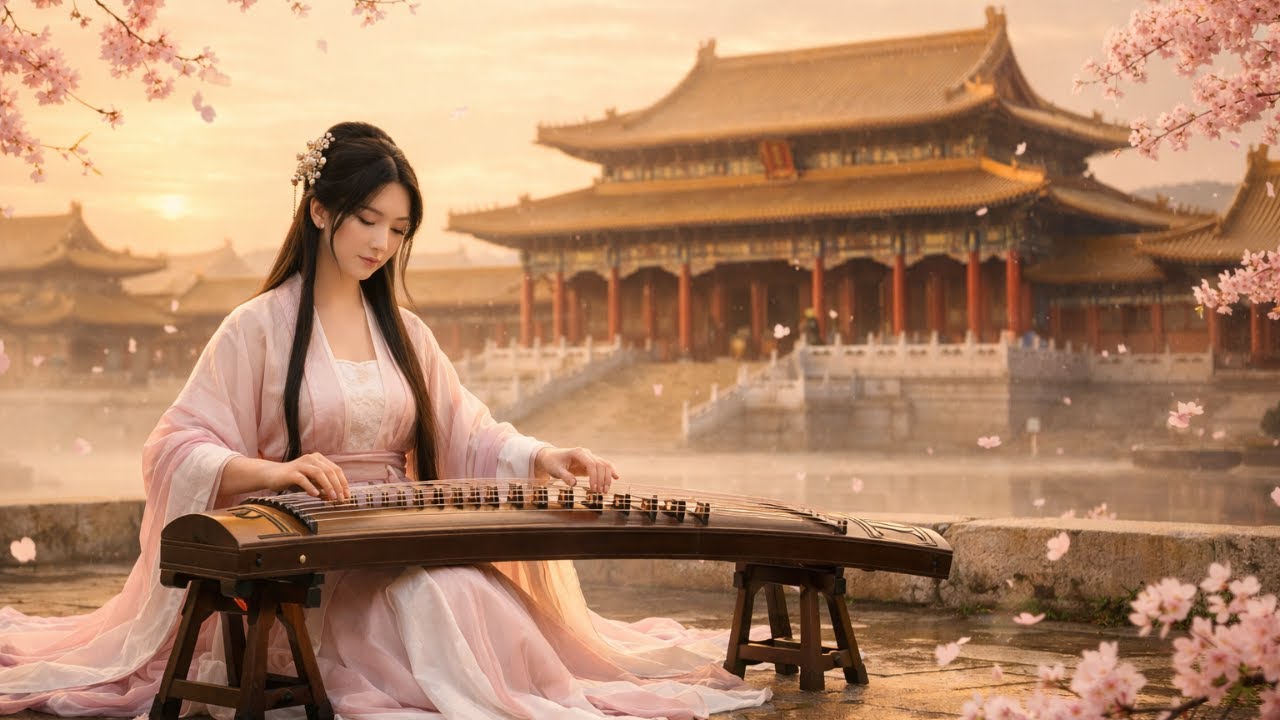 Peaceful Guzheng in Royal Sakura Garden