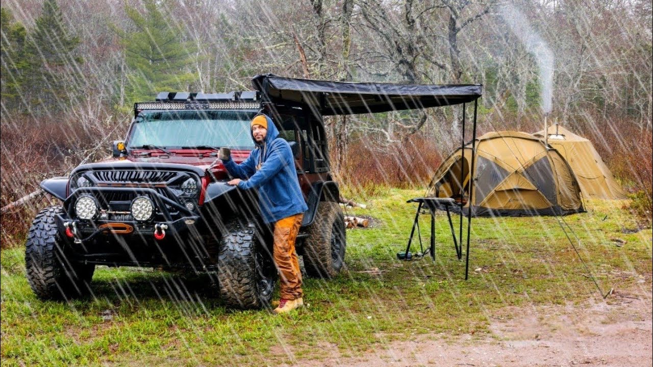 Hot Tent Camping In Heavy Rain  - Overland Adventure - Part 1