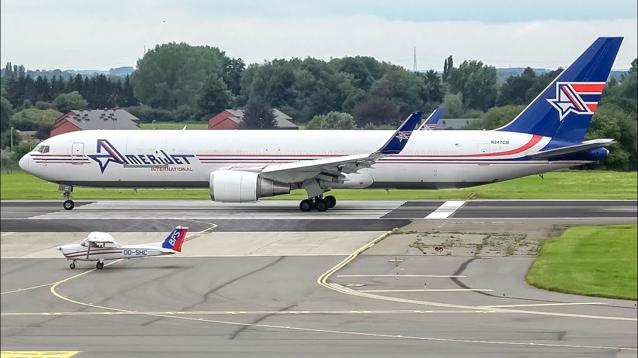 (4K) Beautiful looking Amerijet 767-300F landing & take-off at Liège airport