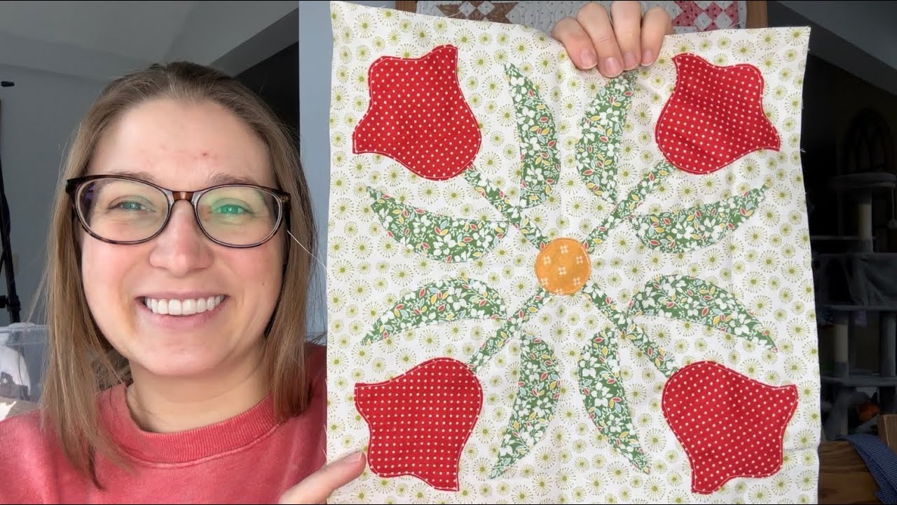 2023 Scrappy Sampler- Block 30- appliqué quilt block tutorial, tulip block, freezer paper method