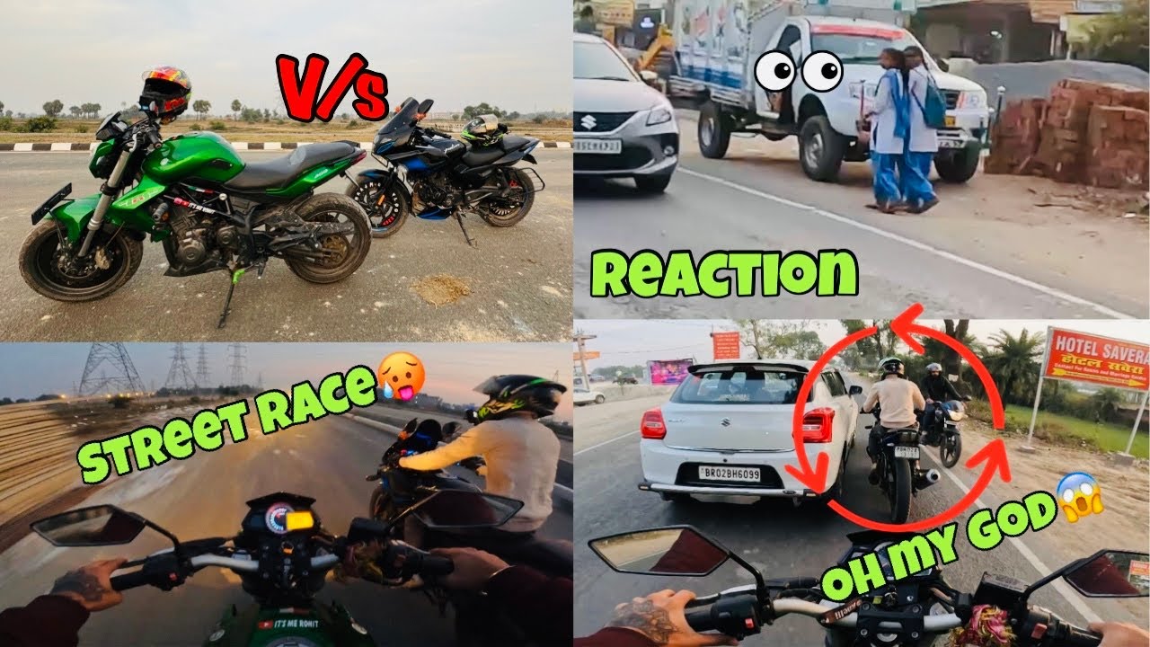 Benelli tnt 300 Vs pulsar 220 Street race 🔥 || college girls reaction on my bike 😍