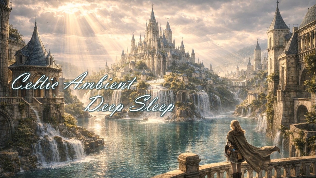 Deep Sleep Celtic Harp Fantasy Ambient | Waterfall Kingdom of Golden Light