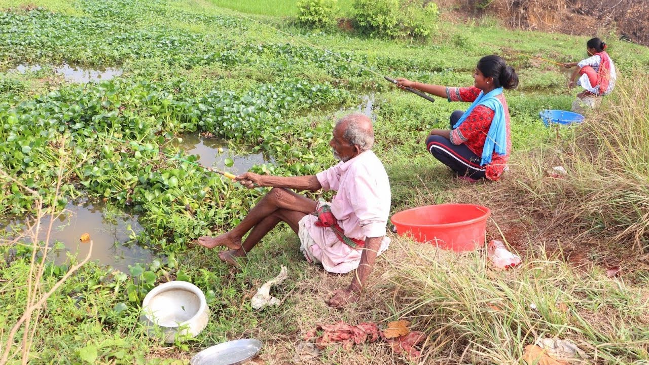 Fishing Video || Village girls were astonished to see 90-year-old grandfather's fishing technique