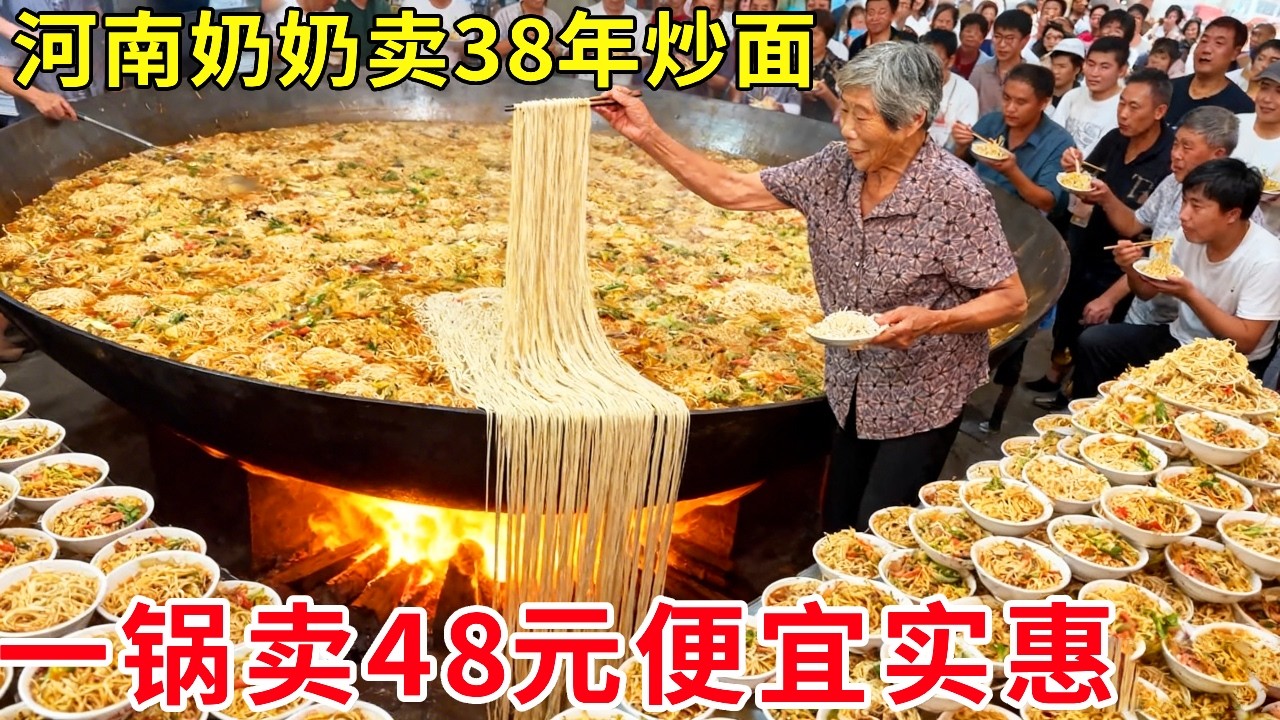 河南南阳唐河奶奶炒面38年，平价实惠日售千碗，搭一碗肉片汤吃得嘎嘎香#麦总去哪吃