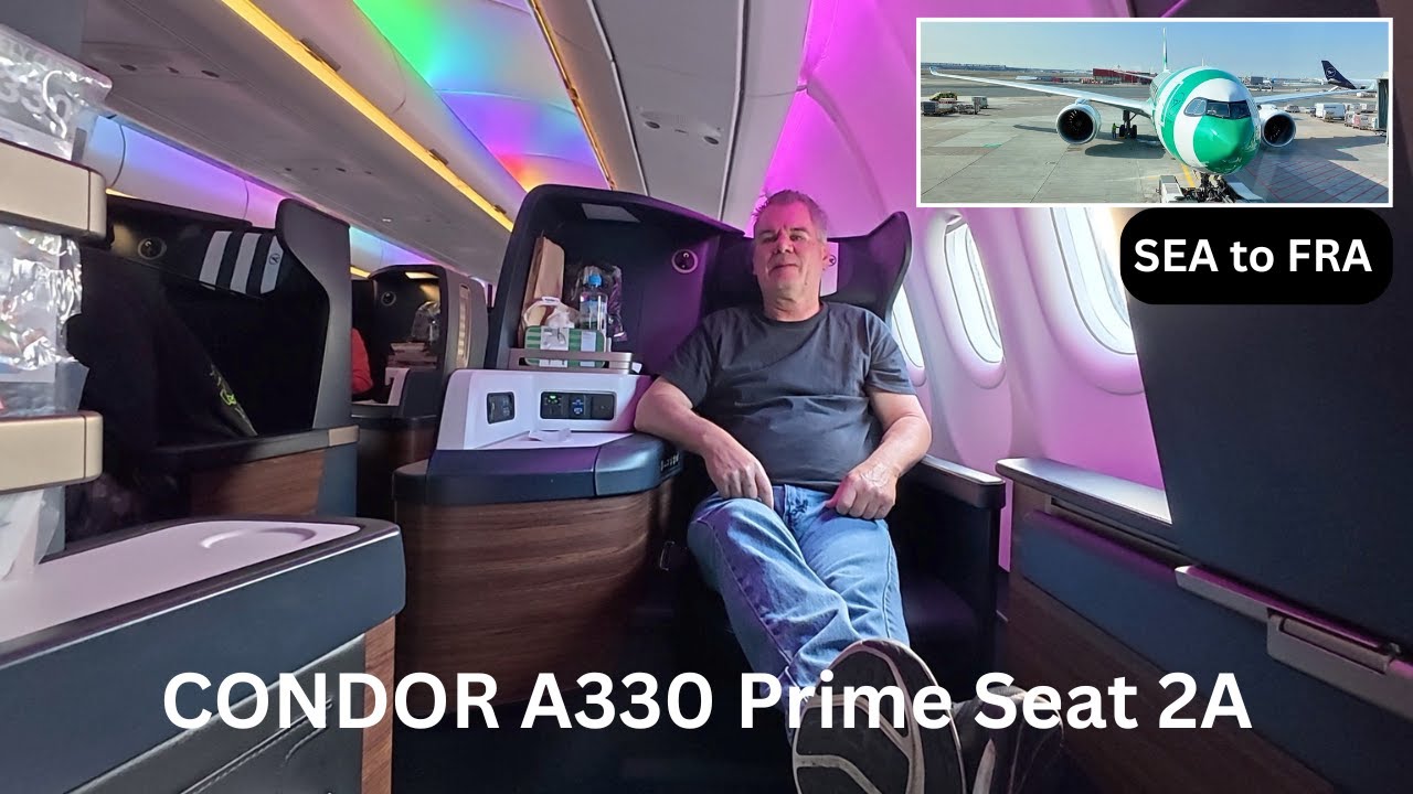 Место бизнес-класса авиакомпании Condor Airlines Prime в Сиэтле-Франкфурте на Airbus A330 NEO #tr...