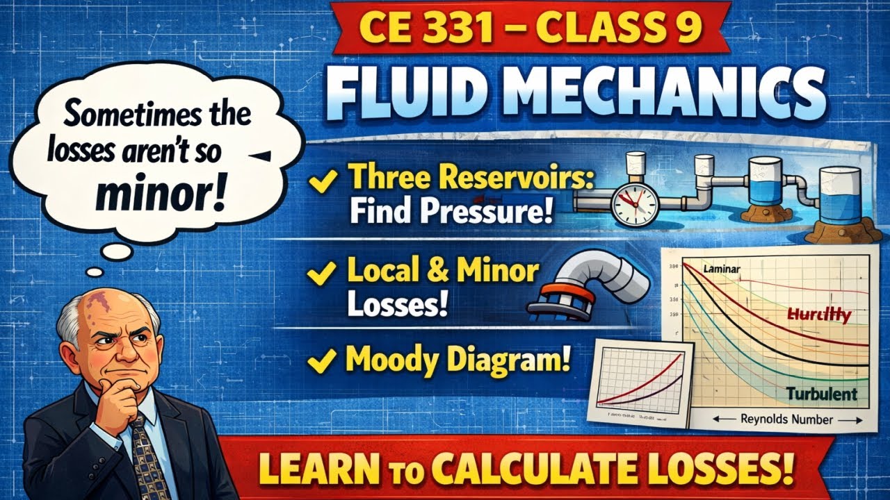 Three reservoirs: find pressure; Local & minor losses; Moody Diagram - CE 331, Class 9 (2 Feb 2026)