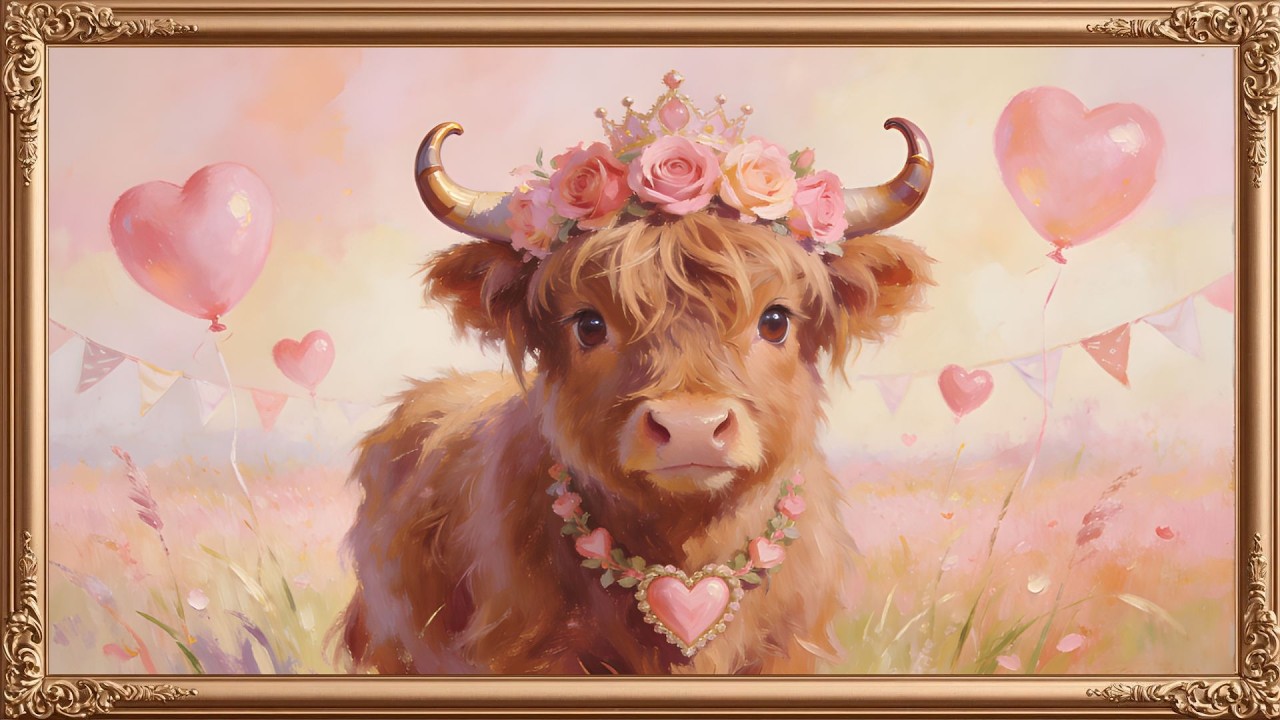 Adorable Highland Calf Valentine Frame TV Art 4K | Romantic Samsung Frame TV Screensaver
