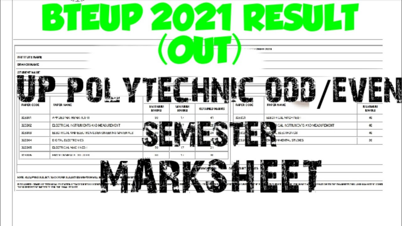 Polytechnic odd semester result 2021 ( marksheet)