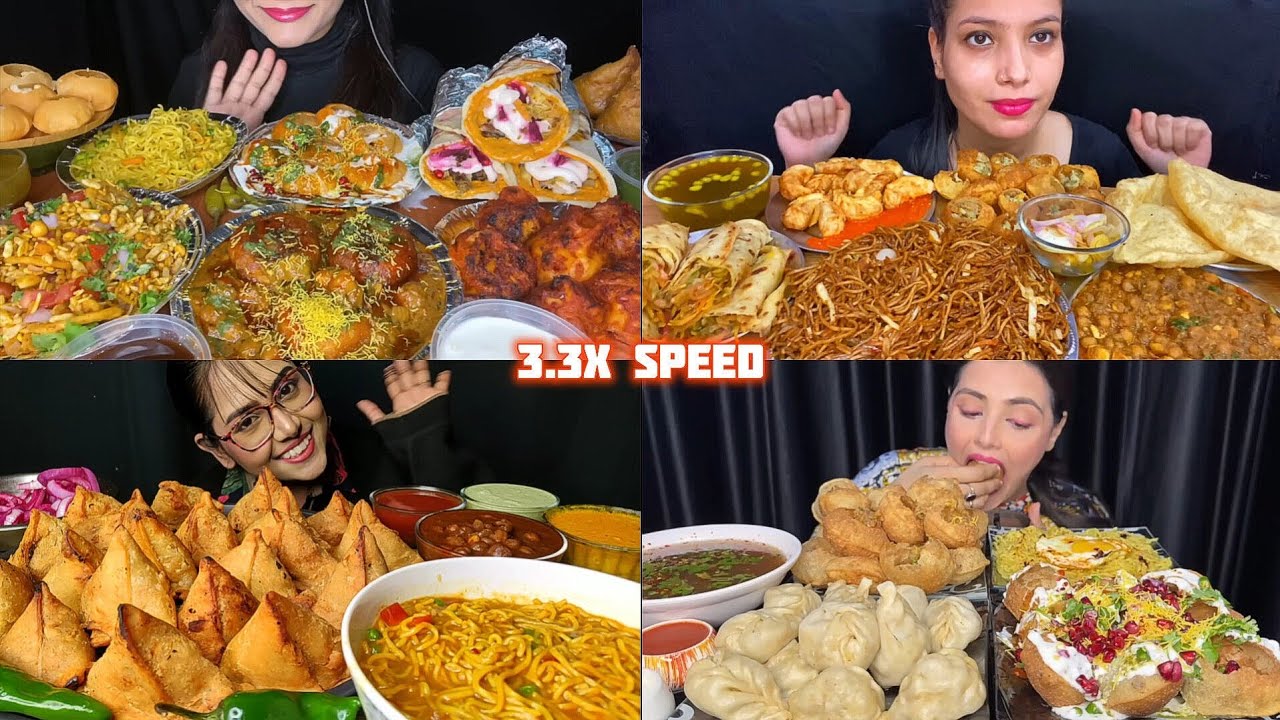 ASMR: Eating Indian street food eating challenge 😍😋 samosa noodles pani puri momos eating Mukbang
