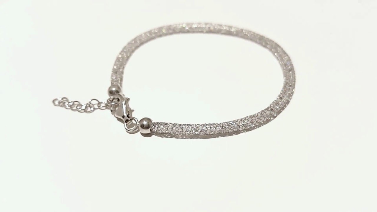 Sterling Silver CZ Embedded Mesh Bracelet SECB00046RH