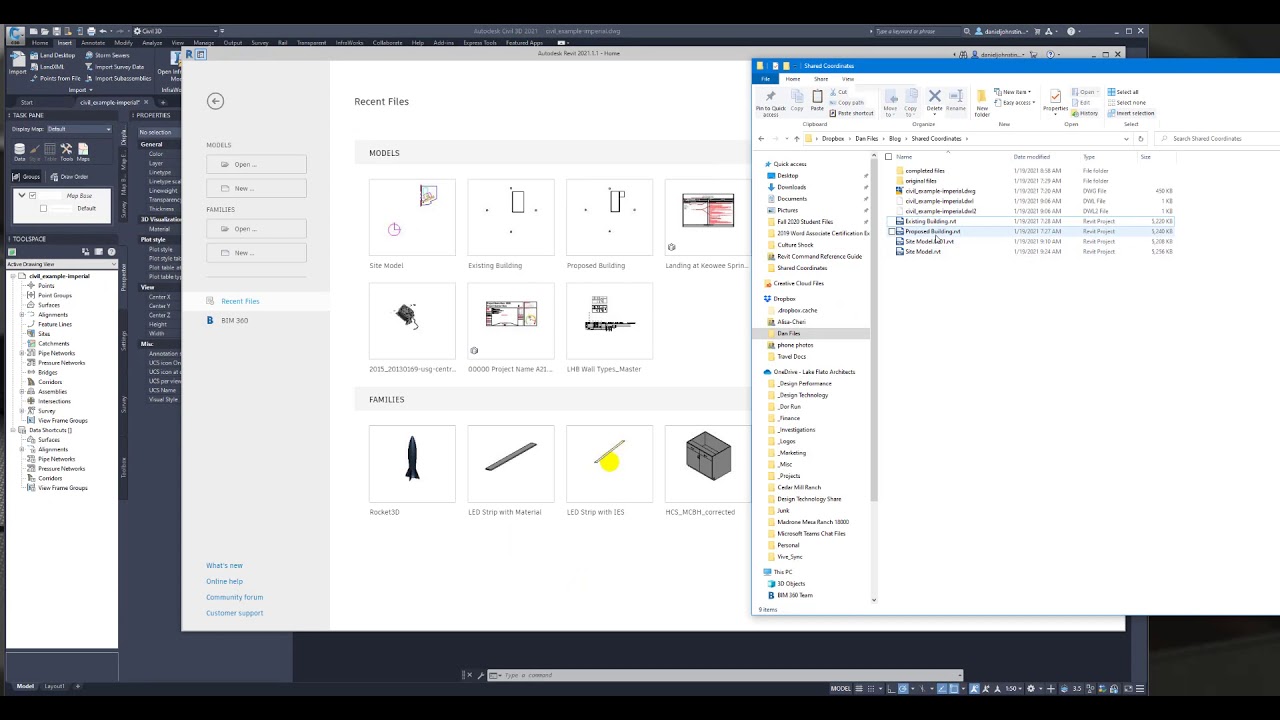 Общие координаты Revit Civil CAD в Revit и обратно