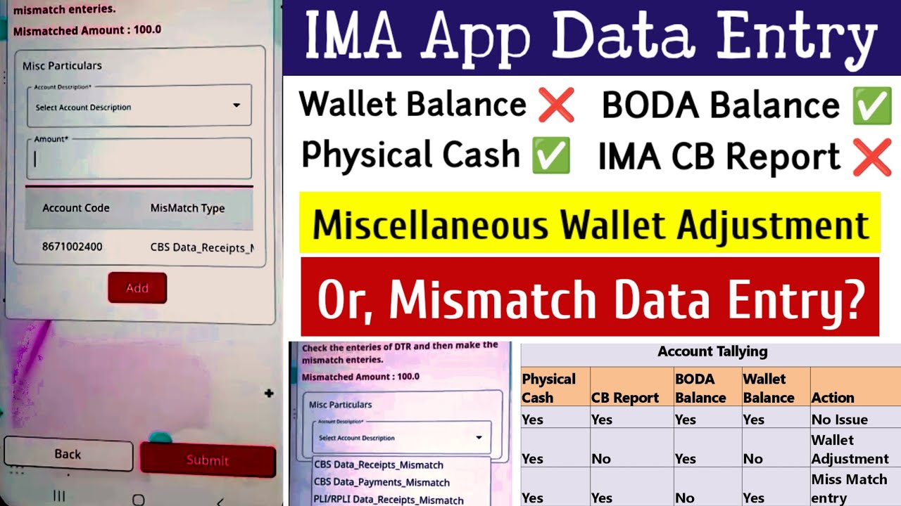 IT2.0 IMA App Balance Mismatch Data Entry | Miscellaneous Wallet Adjustment, BODA Balance, CB Report