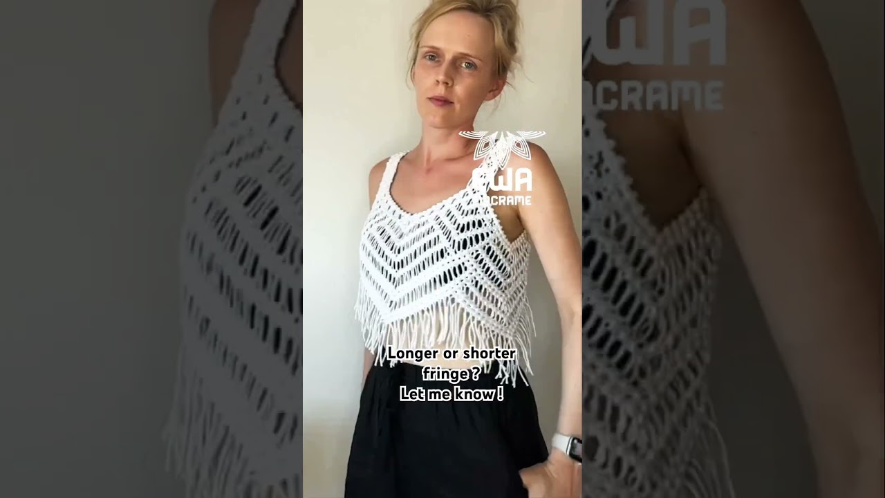 Long or short fringe? Let me know ! MACRAME FRINGED CROP TOP TUTORIAL 🤍🤍🤍 #macramedesigns