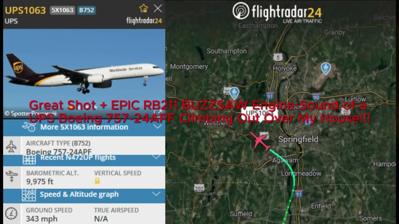 Great Shot + EPIC RB211 BUZZSAW Engine-Sound of a UPS Boeing 757-24APF Climbing Out Over My House!!!