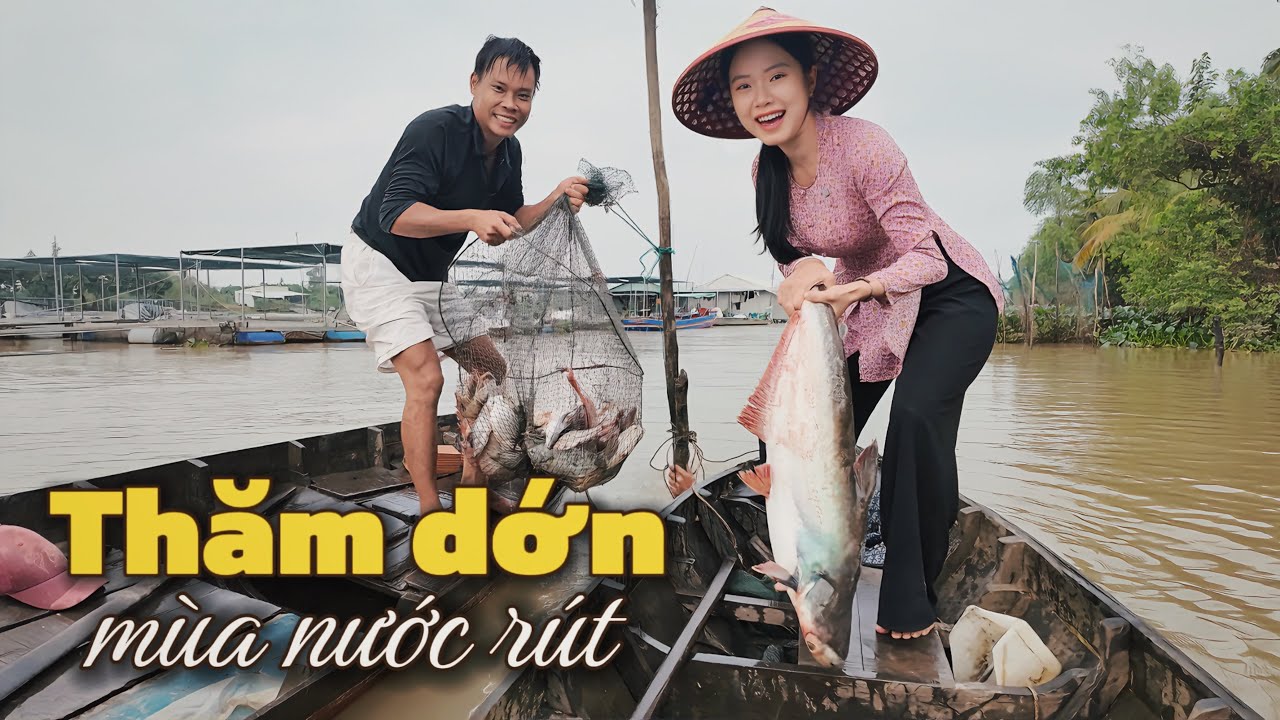 Dớn lên cá bạc be xuồng, đèo em đi chợ miệt vườn quê anh. Thăm dớn cá bự miền Tây mùa nước rút 