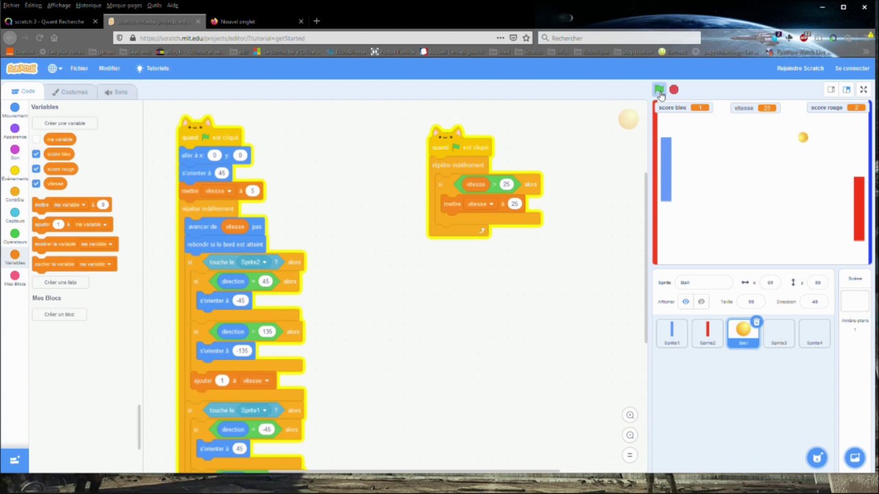 Scratch3 04 Jeu de Pong : Accélérer la balle