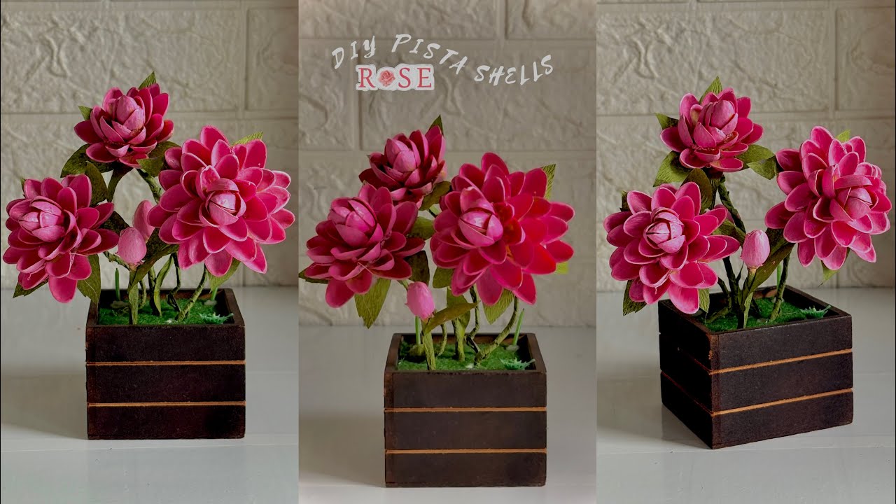 Diy pista shells rose flower 🌸#craft #diy #pistashell #pistashellart #pistashellcrafts #pista