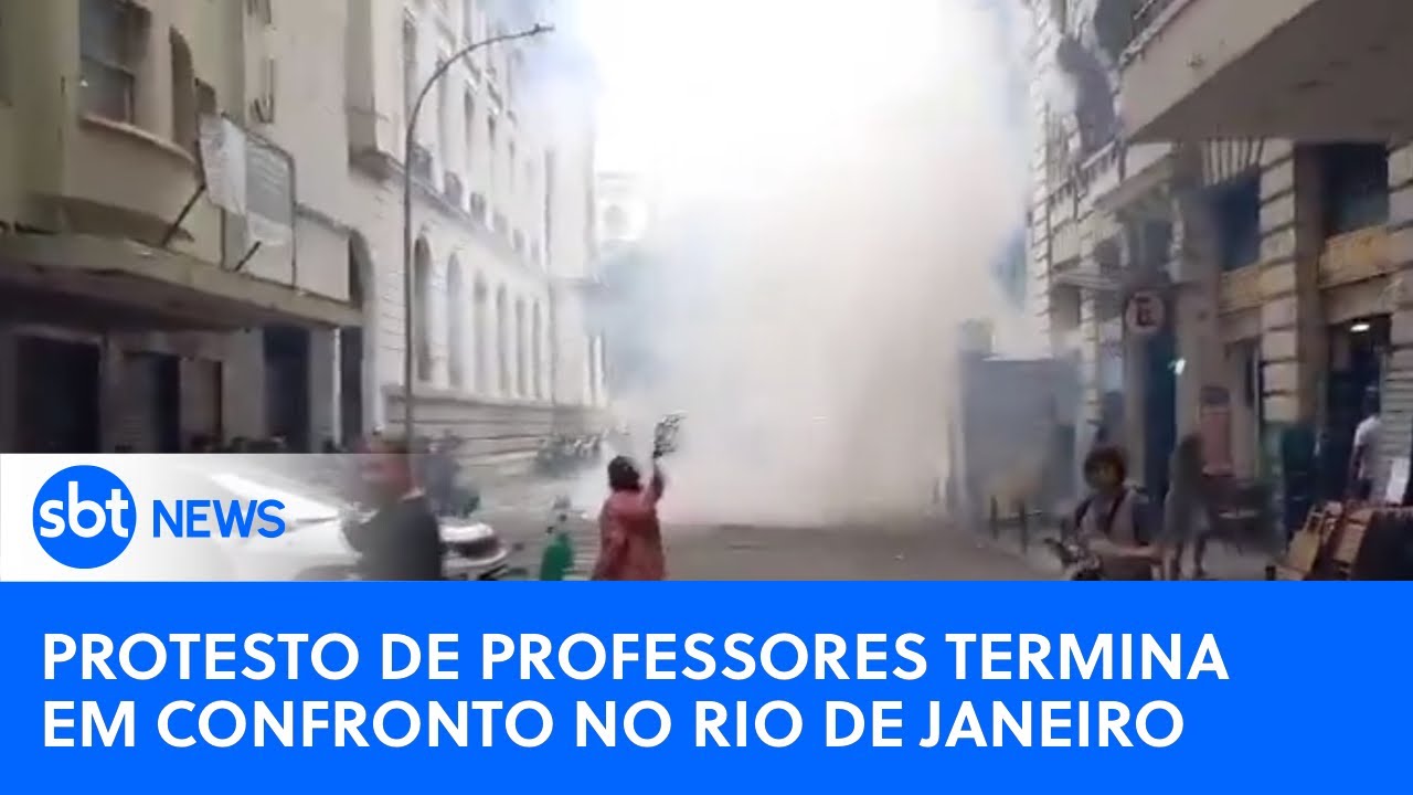 Professores e policiais entram em confronto em frente à Câmara dos Vereadores no Rio