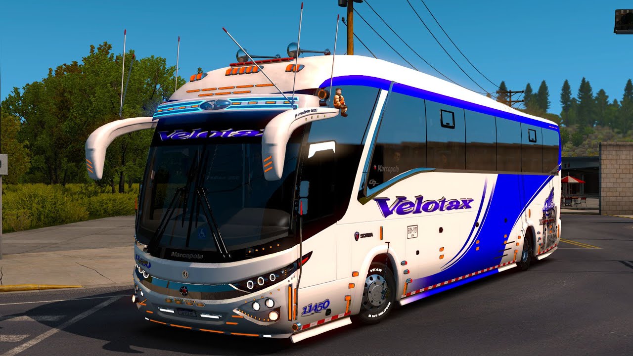 ¡VIAJANDO EN LUJOSO BUS DE VELOTAX! | Marcopolo G7 | American Truck Simulator