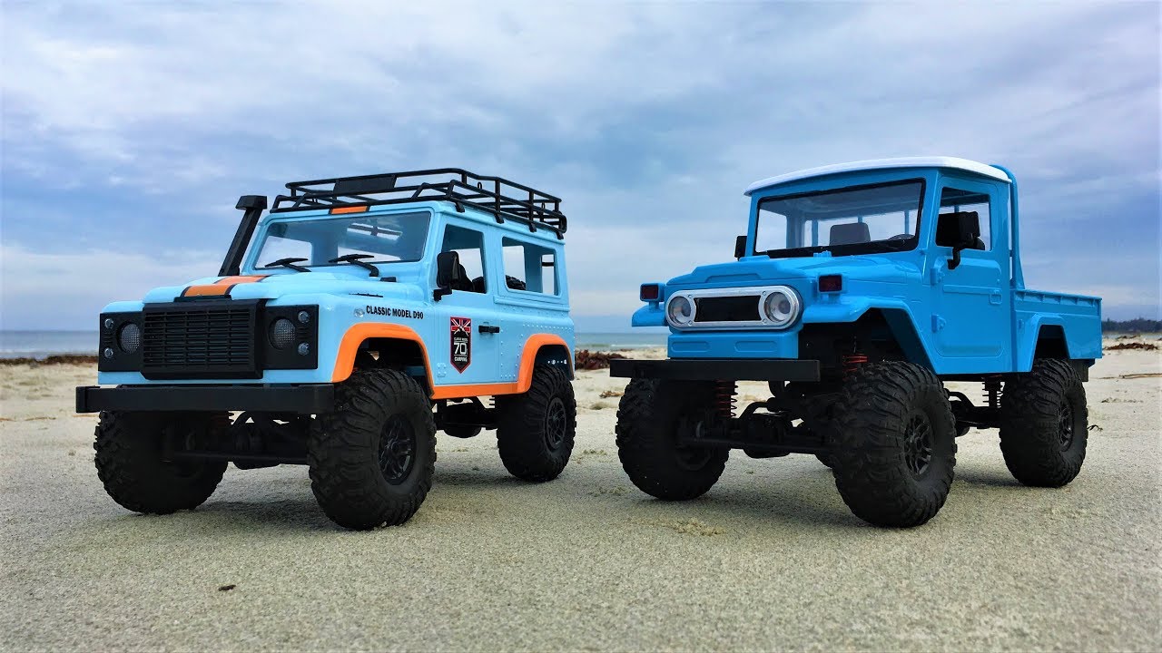 MN Model MN99 & MN45 - RC Cars Land Rover & Land Cruiser Full Throttle at the Beach!