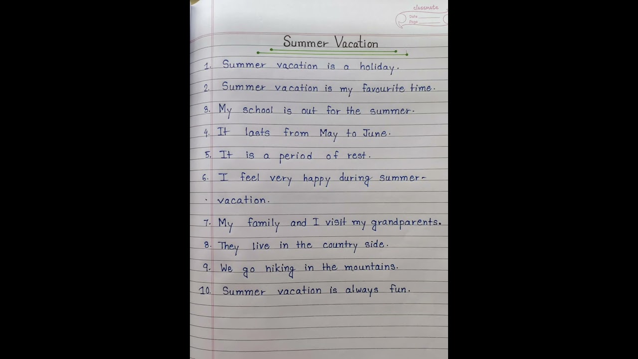 10 Lines Essay On Summer Vacation In English