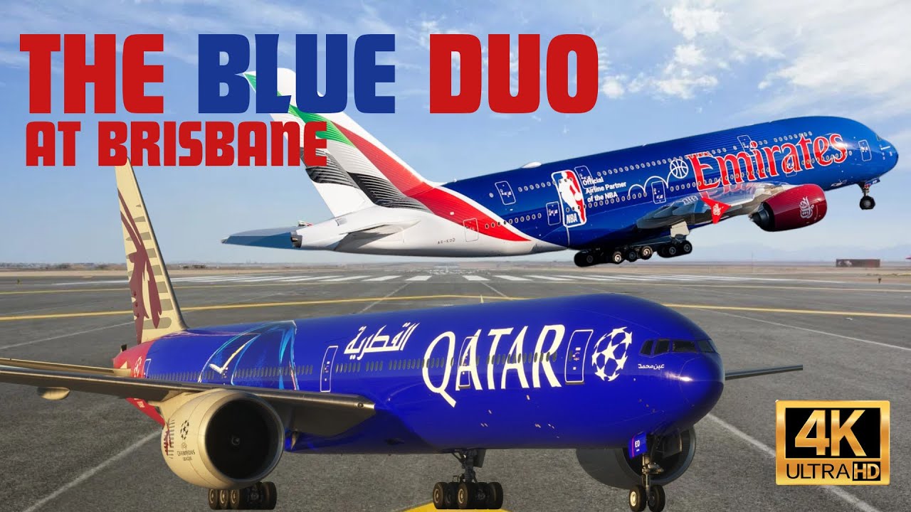 Brisbane Airport's Rare Duo: Emirates NBA A380 and Qatar UCL 777