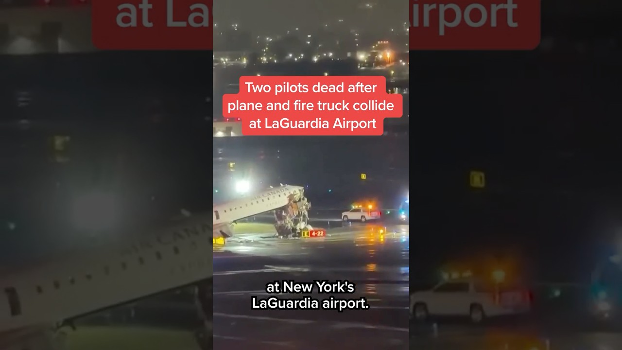 Two pilots dead after plane and fire truck collide at LaGuardia Airport