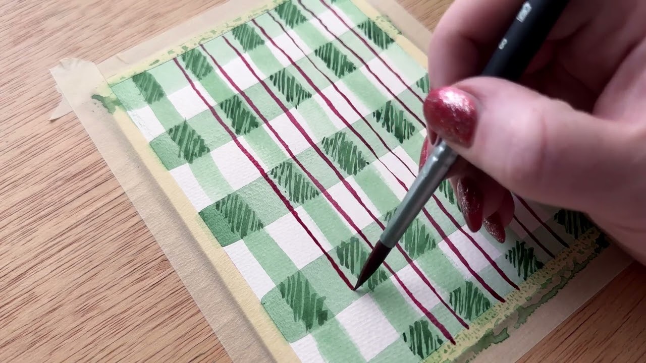 Painting a Plaid Holiday Card with Aquafine Watercolour