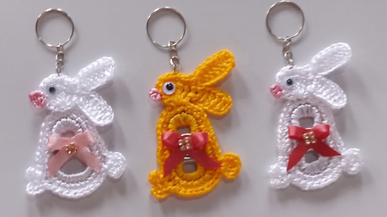 CHAVEIRO DE CROCHÊ COELHO COM LACRE 🐰🤍 | PASSO A PASSO - Valdinete crochê artes e reciclagem