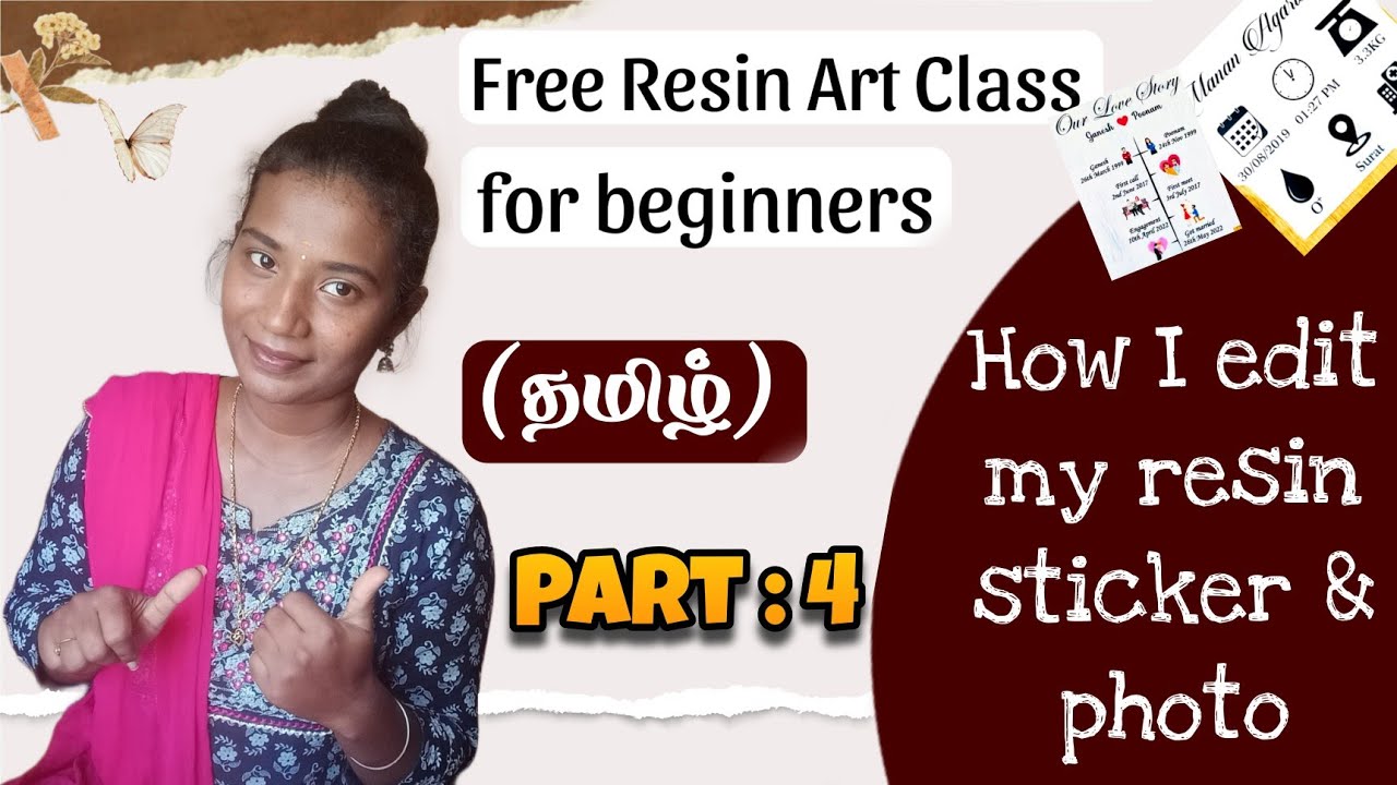 இலவச resin art class : part 4 | resin art for beginners | how to edit resin photos & sticker sheet