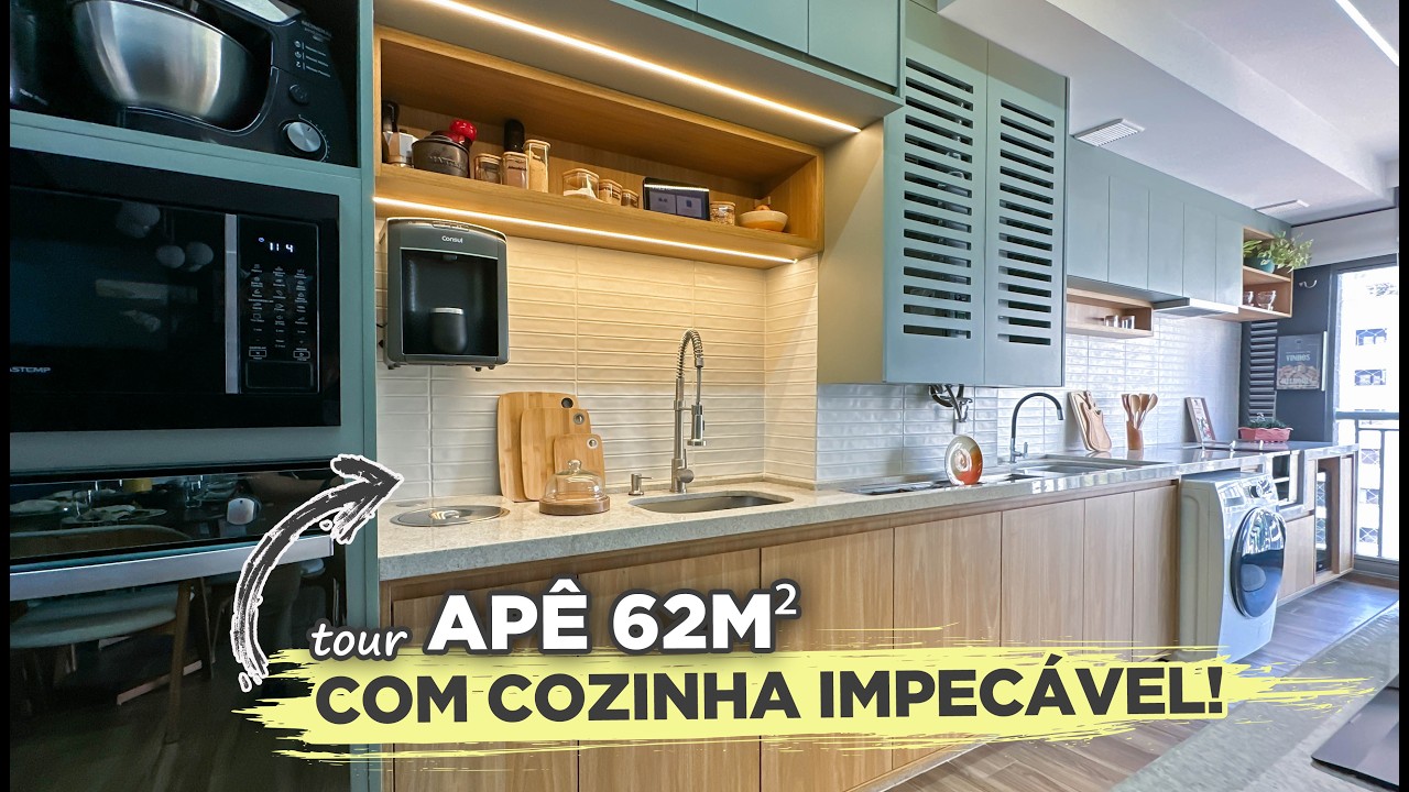 TOUR pelo AP&Ecirc; de 62M&sup2; super COLORIDO com 2 DORMIT&Oacute;RIOS e PEN&Iacute;NSULA na COZINHA | Gaby Garciia