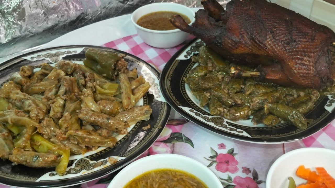 سفرة محشي كاملة مع بط محمر في الفرن وطعم يجنن 😍✨👌🏻🤤😋👍🔥💡💯 ما شاء الله تبارك الله ✨