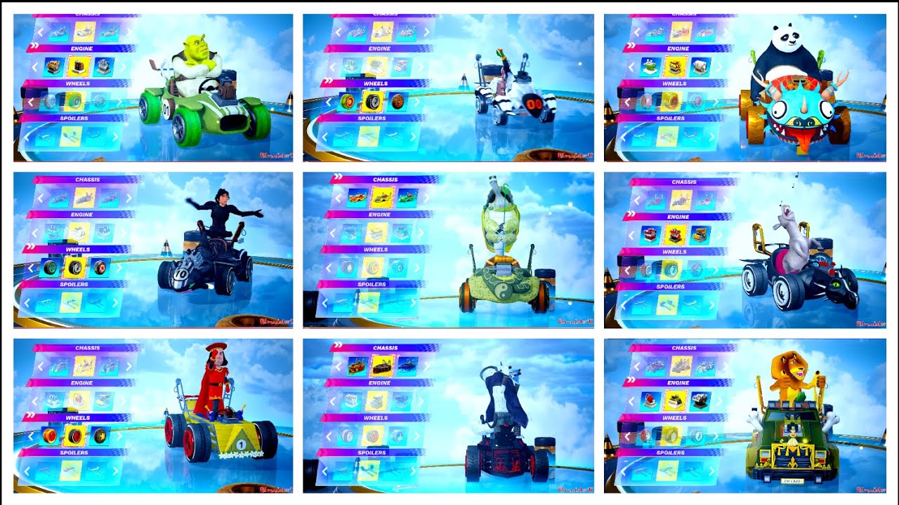 DreamWorks All-Star Kart Racing | All Kart Parts Unlocked