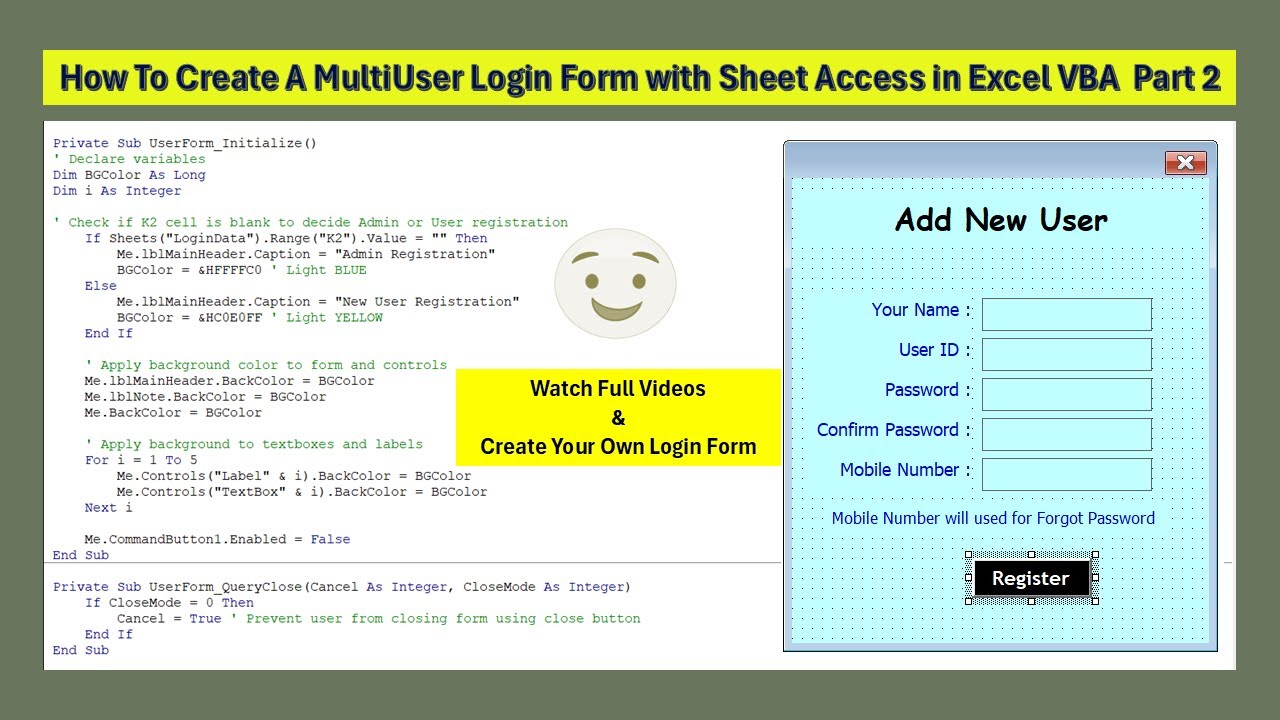 How to Create A MultiUser LoginForm with Sheet Access in Excel VBA Part2