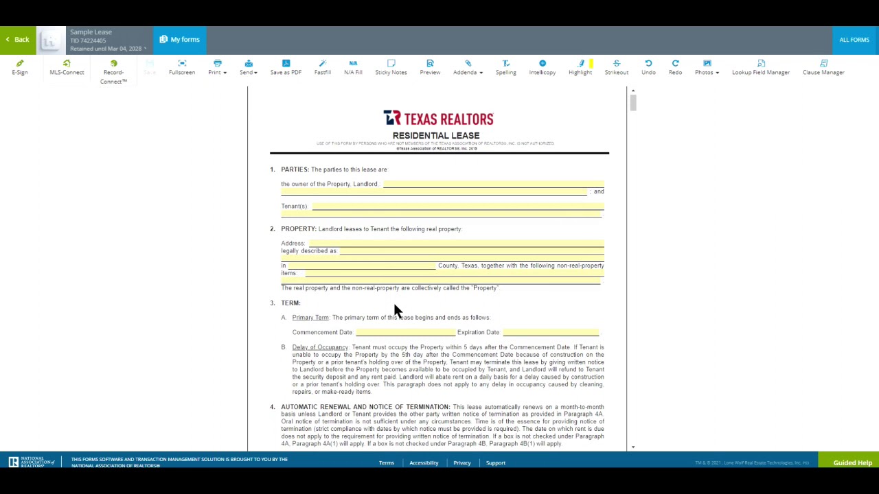 Create a Lease Transaction in ZipForms