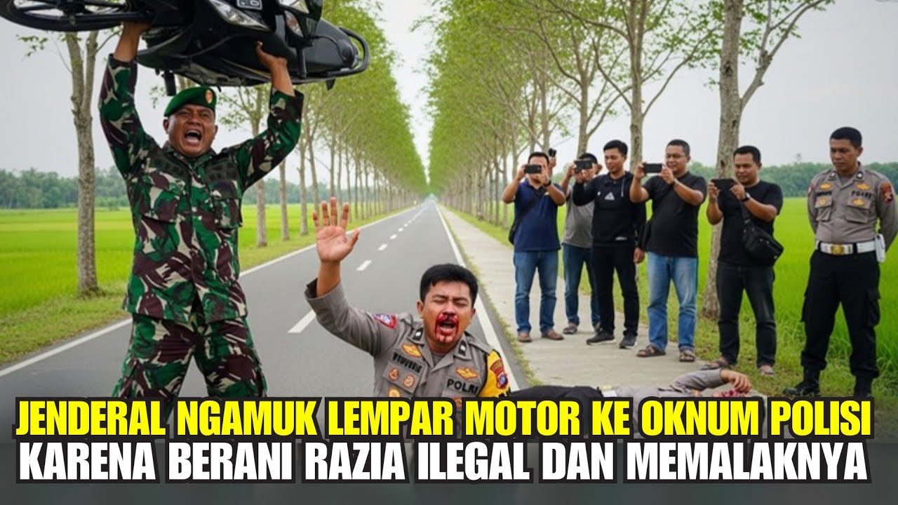 JENDERAL INI NGAMUK DAN MELEMPAR MOTOR KE ARAH OKNUM POLISI KARENA BERANI MEMALAKNYA!