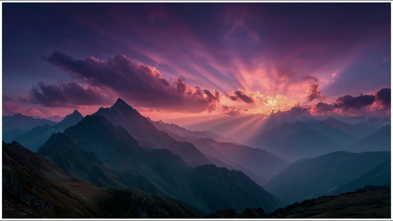 Heavenly God Rays Over The Mountains | Majestic Sunset | Still Art Screen Saver | 4K