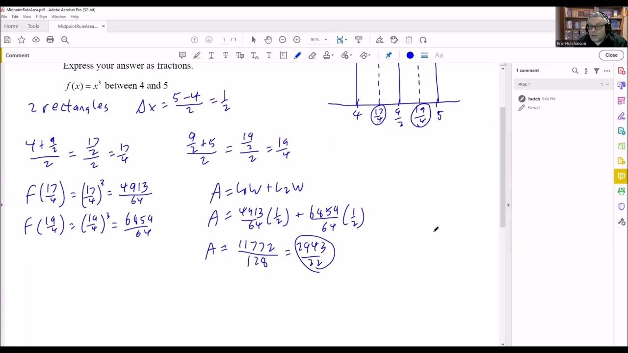 Estimate the area under a curve using the midpoint rule with two rectangles and four rectangles