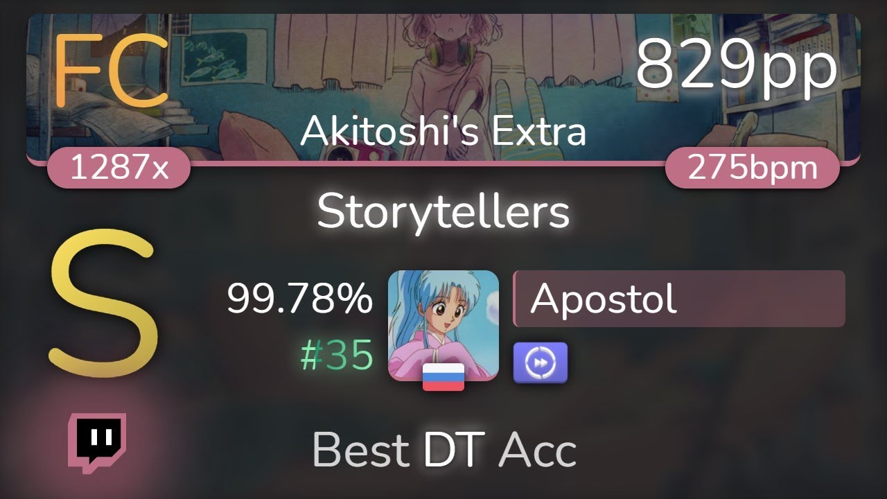 [Live] Apostol | Foreground Eclipse - Storytellers [Akitoshi's Extra] +DT 99.78% {#35 829pp FC} osu!