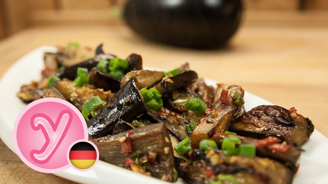 Blitzrezept asiatisch gebratene AUBERGINE in Knoblauch-Chilisauce - vegetarisch vegan