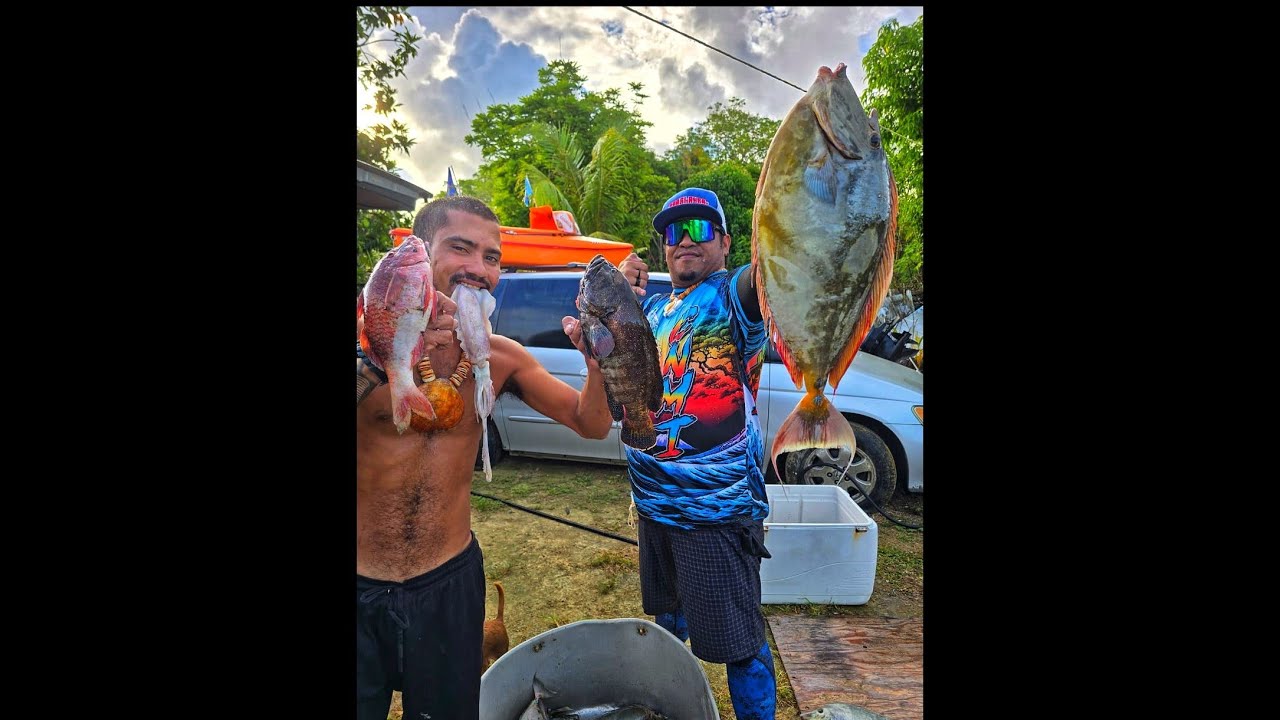 Guam 🇬🇺 671 Night Dive Tataga and Spiny Lobster 2 man divers and Captain Ern on deck