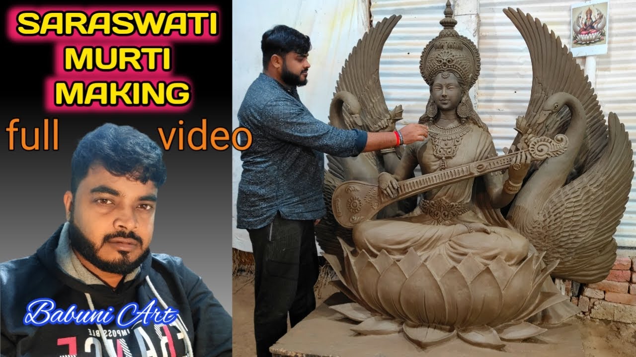 how to make Saraswati idol sitting on lotus 2025 / Saraswati Murti making full video #saraswatimurti