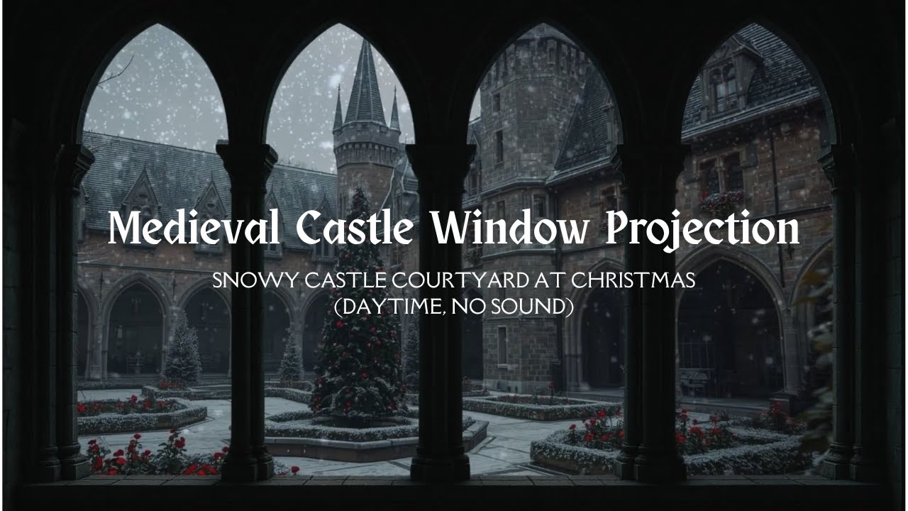 Snowy Castle Courtyard at Christmas | Medieval Window Projector for Reading & Sleep (1 Hour Silent)